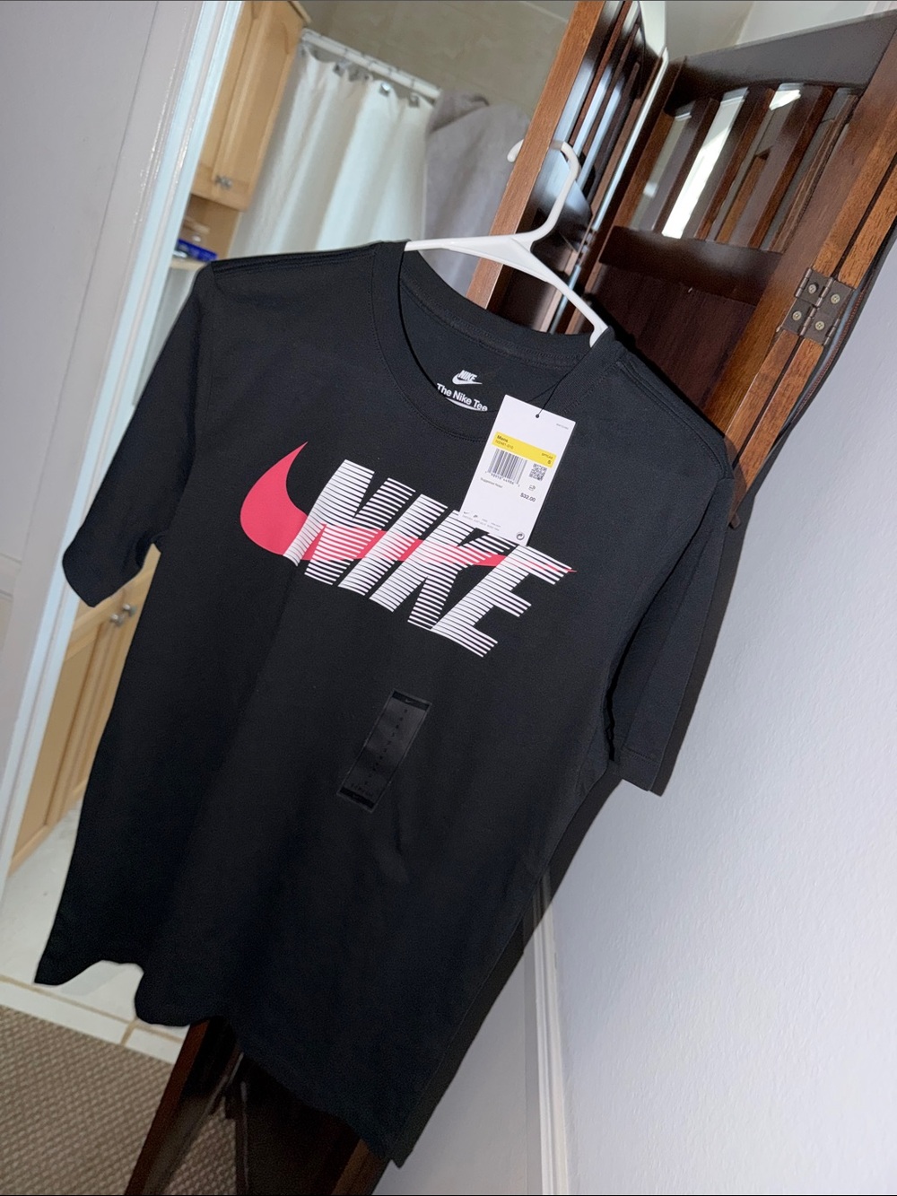 Nike Black Short-Sleeve Tee with Red and White Graphic Logo